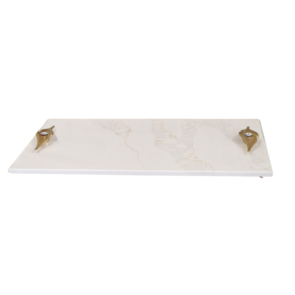 Tabuleiro de Mármore com Pegas em Metal Dourado - UMOS - Image 2