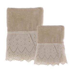 Conjunto de 2 Toalhas Renda - BLANC MARICLO - Bege 100% ALGODÃO 450 G - 40X60+60X110