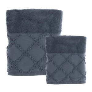 Conjunto de 2 Toalhas Diamantes - BLANC MARICLO - Cinza Antracite 100% ALGODÃO 450 G - 40X60+60X110 cm