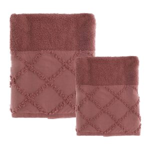 Conjunto de 2 Toalhas Diamantes - BLANC MARICLO - Rosa 100% ALGODÃO 450 G - 40X60+60X110 cm
