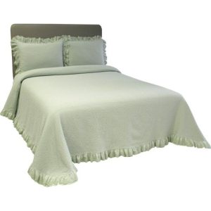 Colcha Com Duas Fronhas FASANO Com Folho e Tule - Alg.Stw Verde Água - 240x270 - RIO SUL