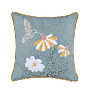 Almofada Bordados Florais e Colibri - L´Oca Nera -45 x 45 cm